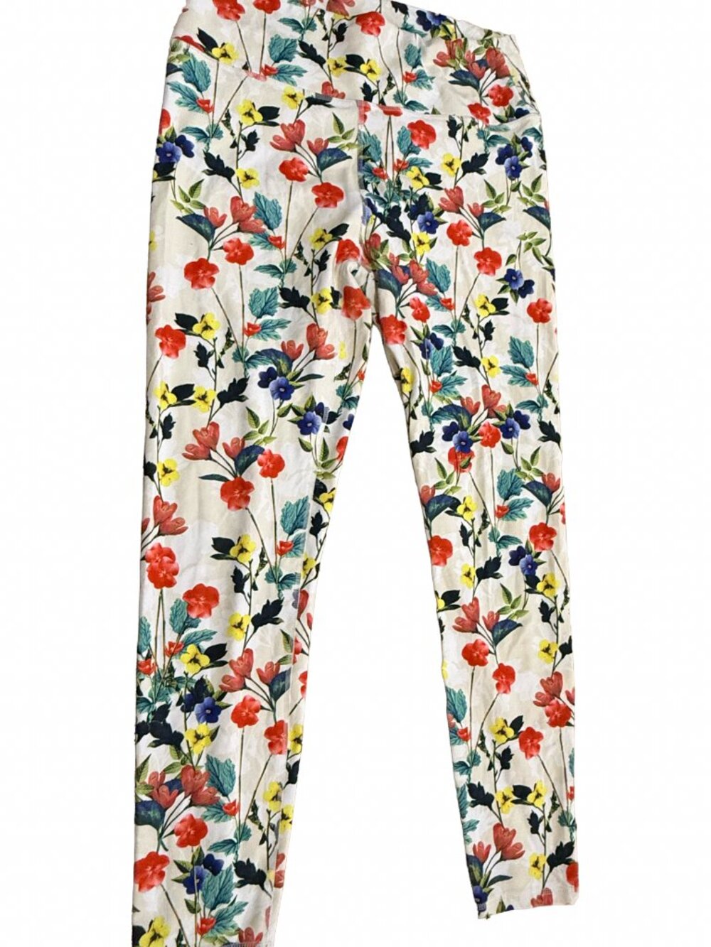 Fabletics High Waisted Leggings Large Cream Floral Pansy Print Botanical Workout
